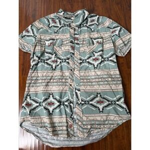 Rock & Roll Denim Shirt Mens XL Black Aztec Western Pearl Snap Modern Fit